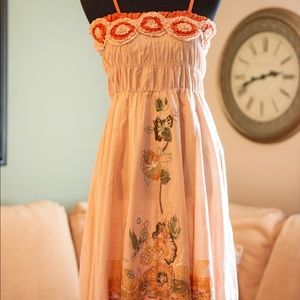 Humming Peach Dress Floral Embroidery Festival NWT